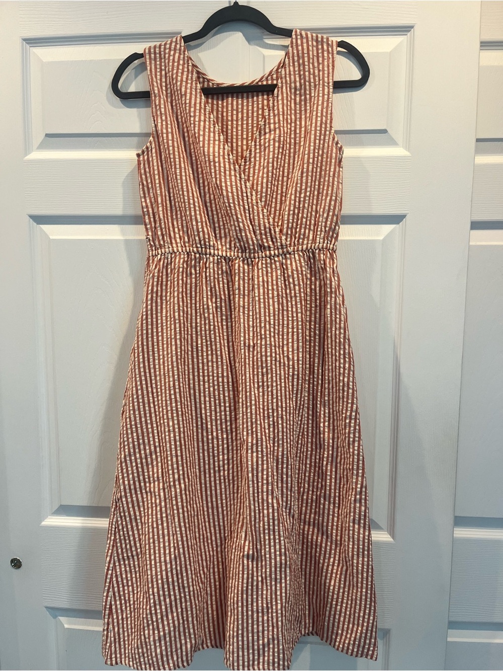 Mango Rust-and-White Striped Sleeveless Button-Front Midi - Picture 3 of 4